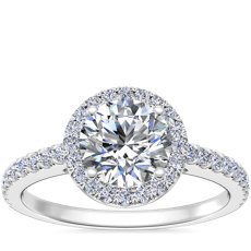 14k 白金经典光环钻石订婚戒指（1/4 克拉总重量）